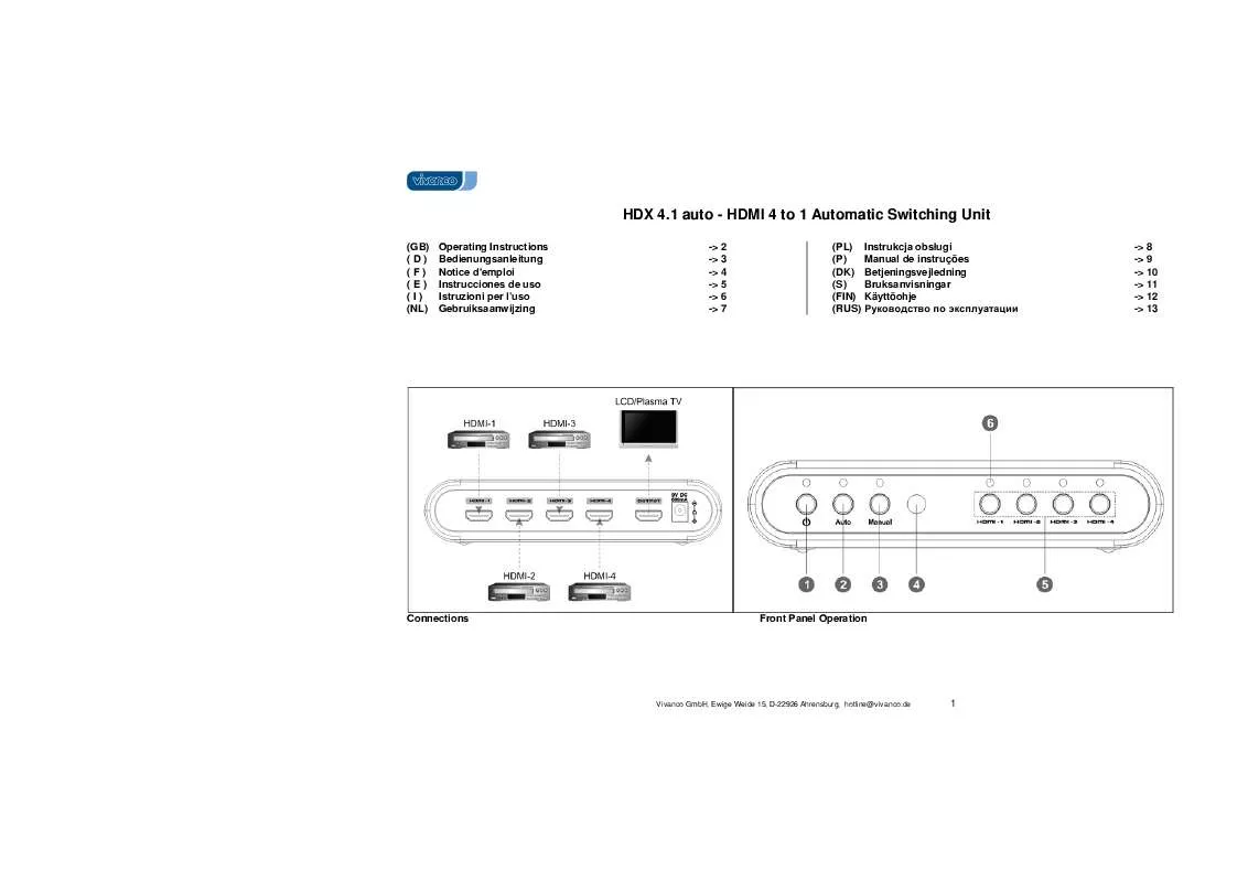 Mode d'emploi VIVANCO HDMI AUTOMATIC SWITCHING UNIT 4 TO 1