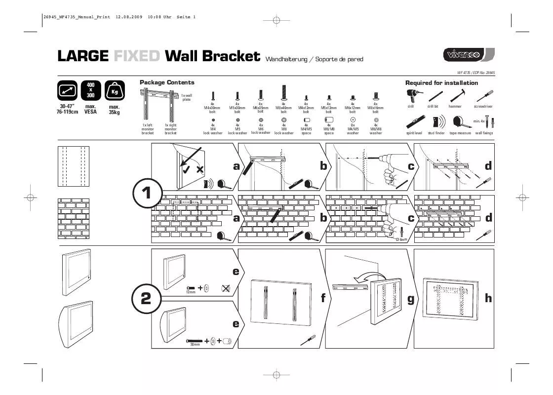 Mode d'emploi VIVANCO LARGE FIXED WALL BRACKET