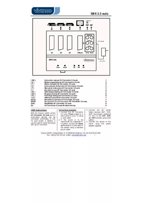 Mode d'emploi VIVANCO SBX 3.3 AUTO-AUTOMATIC AV SCART SWITCH BOX AND DISTRIBUTION AMPLIFIER