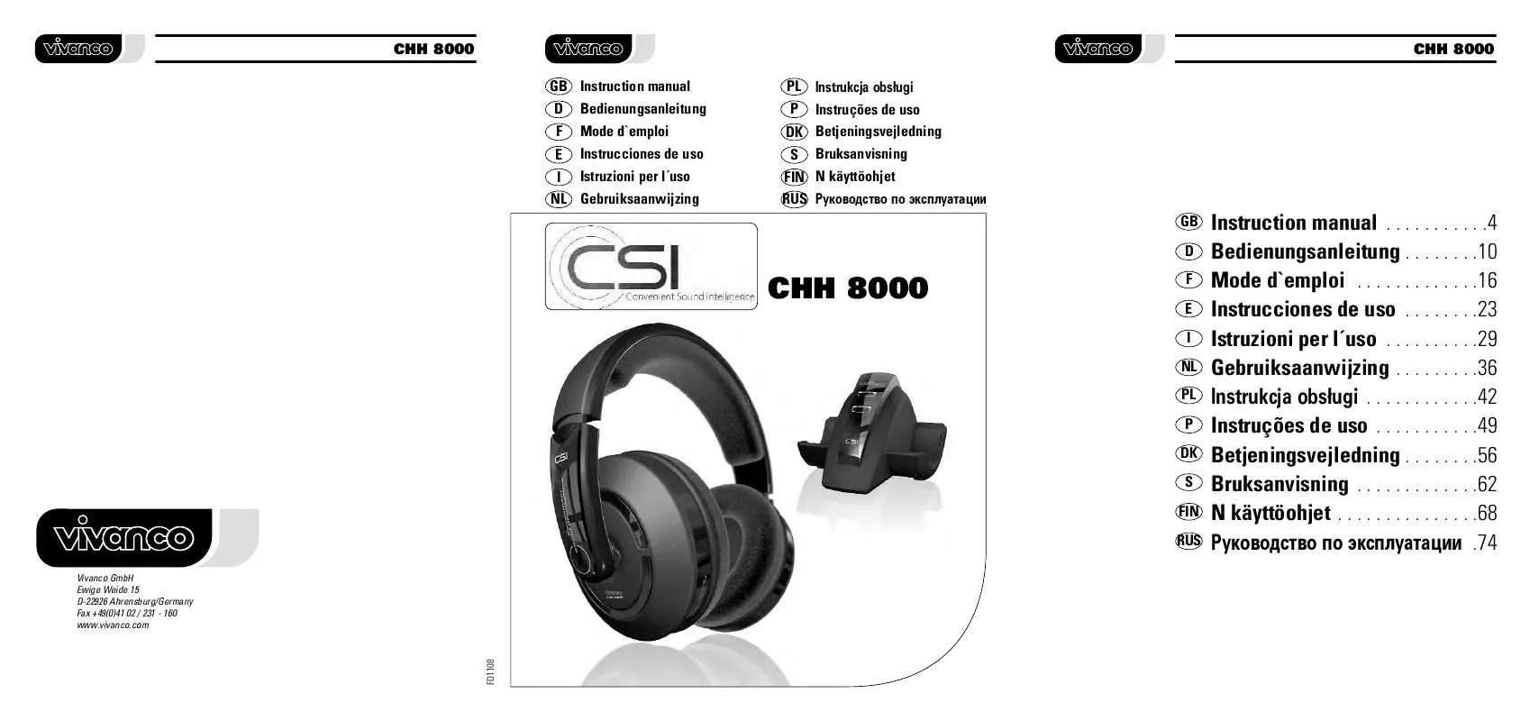 Mode d'emploi VIVANCO CSI RF-HEADPHONES SET