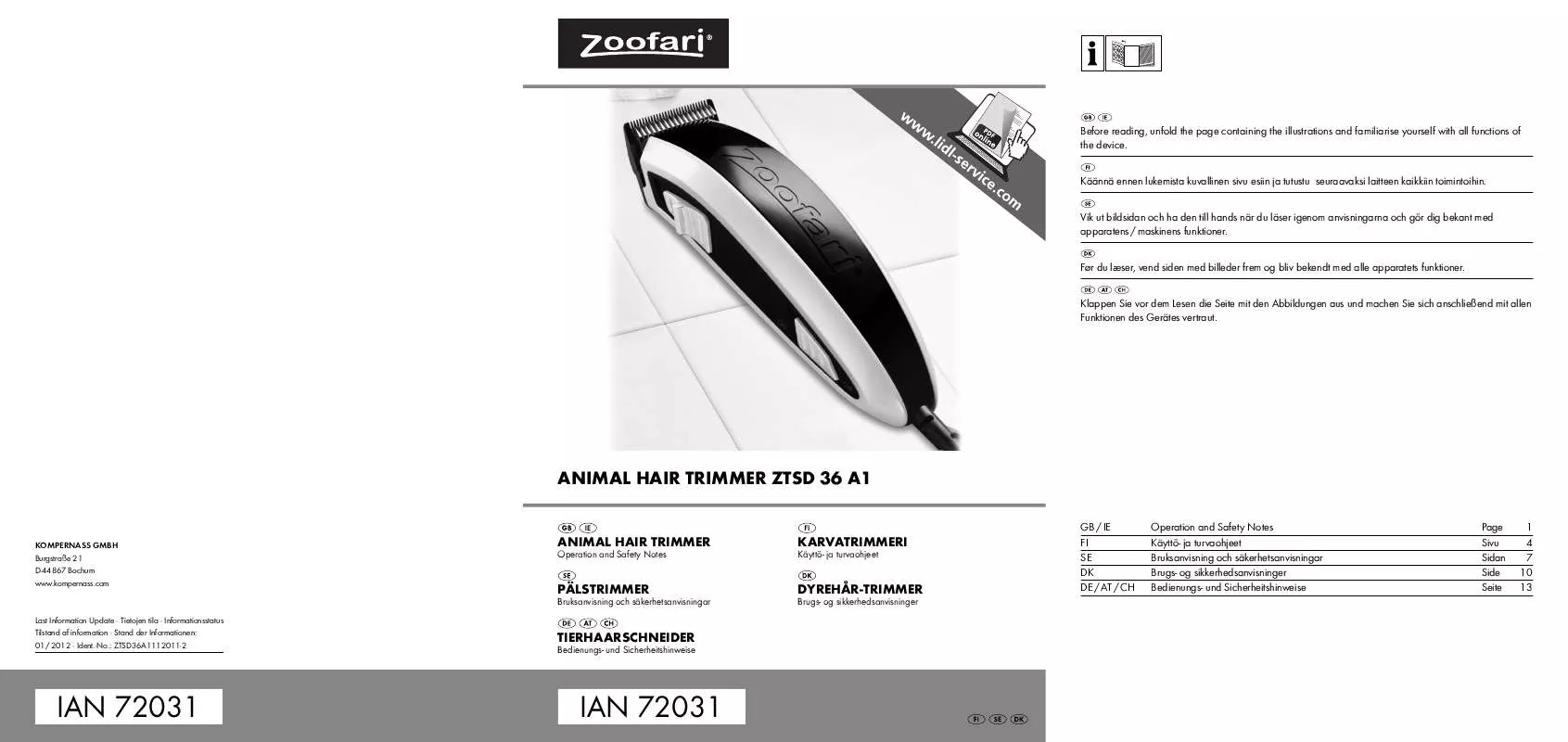 Mode d'emploi ZOOFARI ZTSD 36 A1